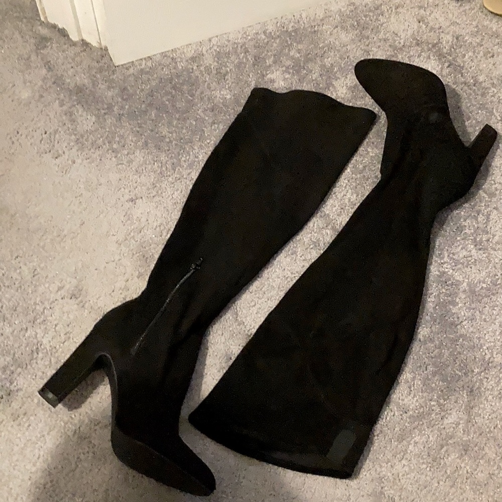 Black faux stretchy suede over the knee boots.